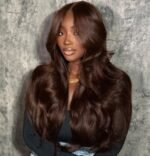 Glueless Dark Brown Body wave 4x4 HD Lace Wig 20"