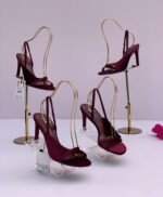 Velvet Deep Maroon Pointed-Toe Slingback Stilettos - Image 2
