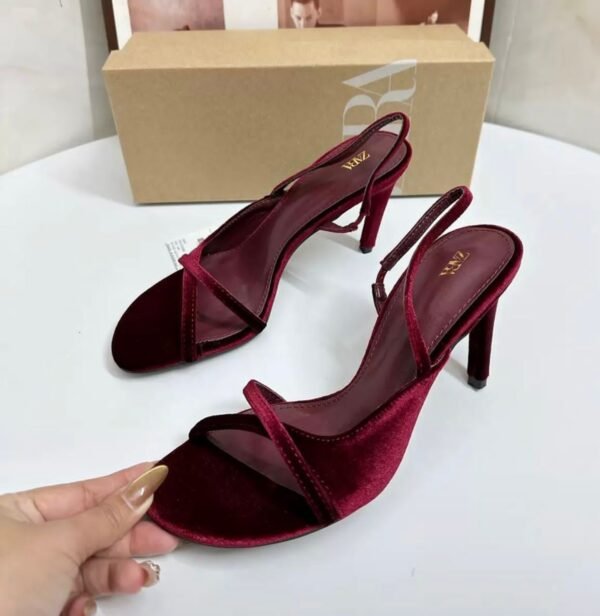 Velvet Deep Maroon Pointed-Toe Slingback Stilettos