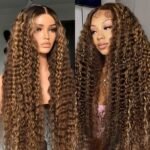 Luxury Brown Ombre Vietnamese curls; 13x4 Lace Frontal, 28inches.