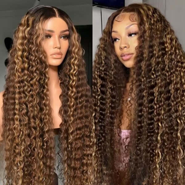 Luxury Brown Ombre Vietnamese curls; 13x4 Lace Frontal, 28inches.