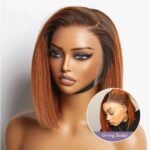 Ombre Silky Blunt Cut Glueless 13x4 Frontal Lace Short Bob Wig Human hair, 10''