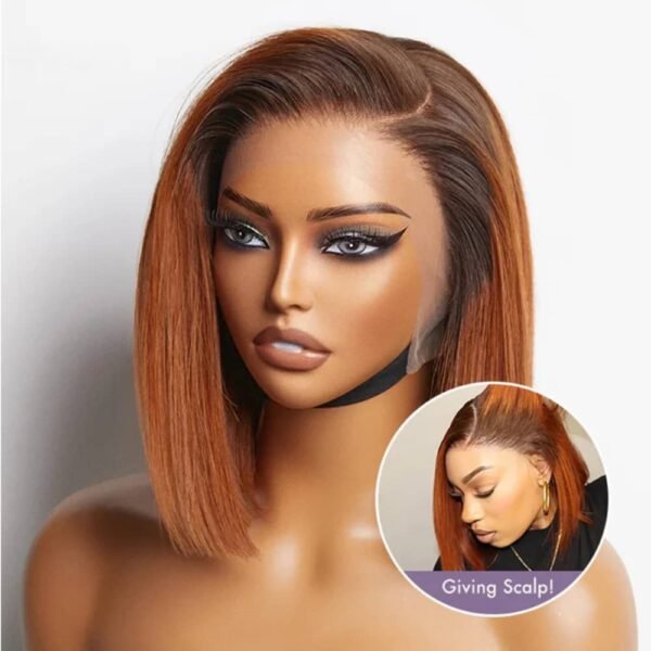 Ombre Silky Blunt Cut Glueless 13x4 Frontal Lace Short Bob Wig Human hair, 10''